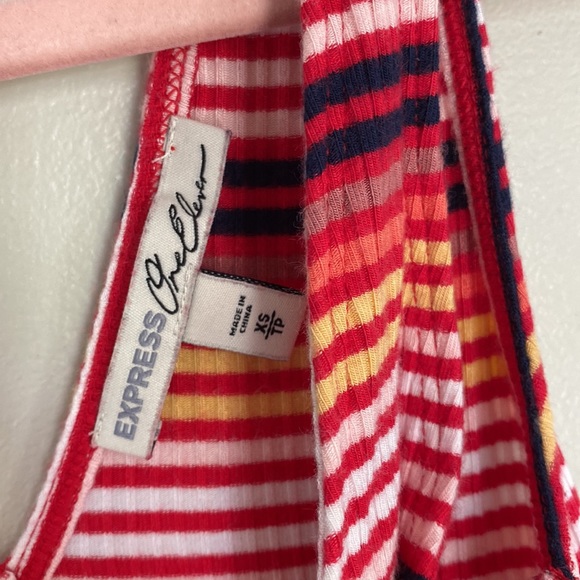 Express Striped Rib Double V Tank Top - Red - XS - Picture 4 of 6